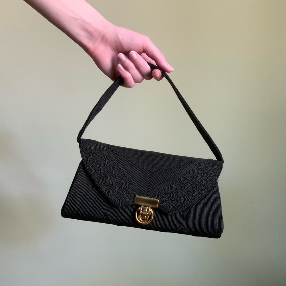 Cord Baguette Bag, True Vintage Barrel Shape with Structured Frame, Embroidered